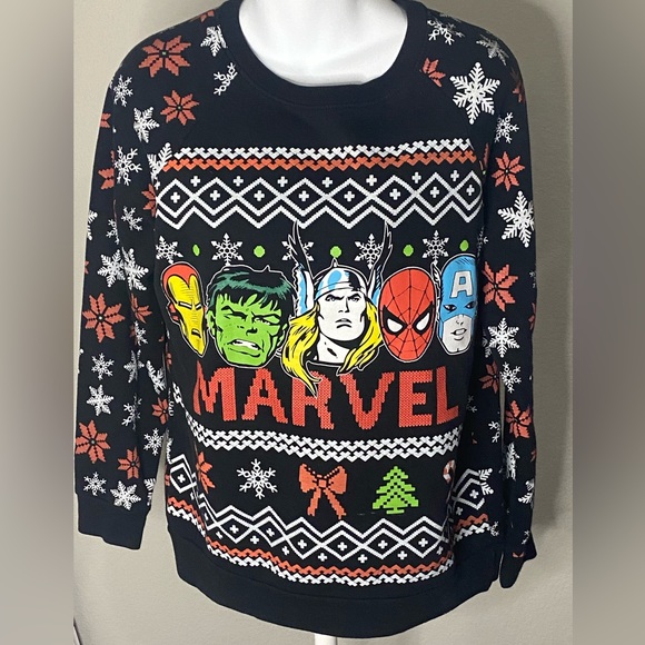 Marvel Super heroes Sweatshirt Small Vintage Marvel All Over Print Jumper Pullo - Picture 1 of 3